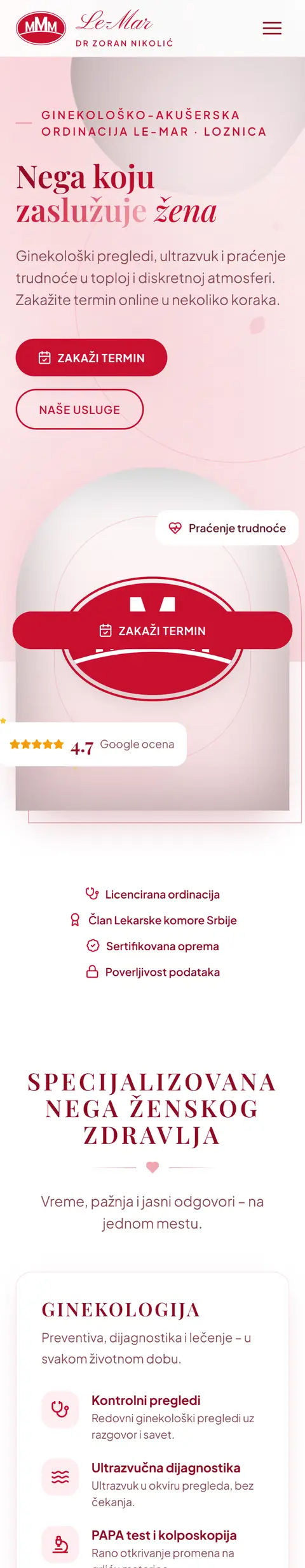 Sajt ordinacije Le-Mar na telefonu